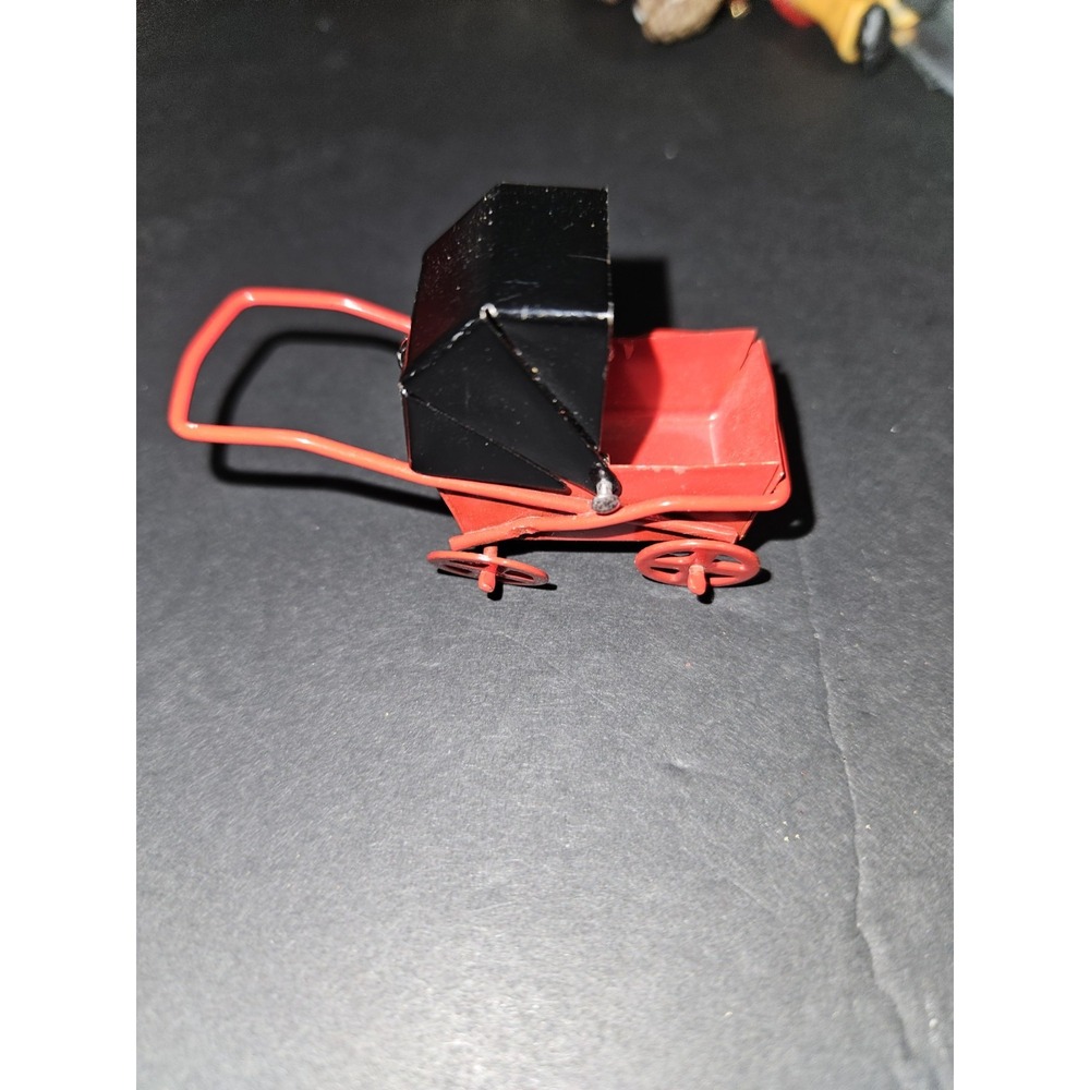 Mini Metal Red And Black Metal Dollhouse Baby Buggy So Cute - Picture 1 of 4